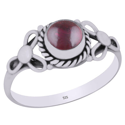 Alluring Handcrafted Pattern Around Garnet Round Shape 925 Sterling Solid Silver Ring - R3403151-2