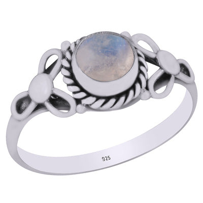 Alluring Handcrafted Pattern Around Rainbow Moonstone Round Shape 925 Sterling Solid Silver Ring - R3403151-4