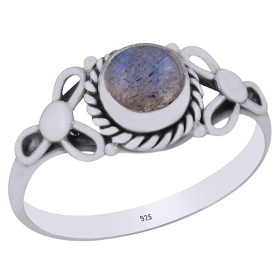 Alluring Handcrafted Pattern Around Labradorite Round Shape 925 Sterling Solid Silver Ring - R3403151-5
