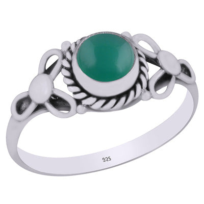 Alluring Handcrafted Pattern Around Green Onyx Round Shape 925 Sterling Solid Silver Ring - R3403151-7