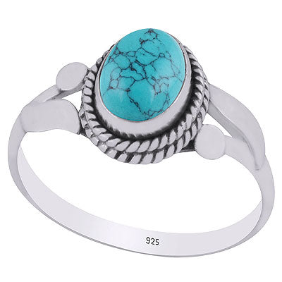 Stunning Rawa & Twisted Wire Work Around Turquoise Oval Shape 925 Sterling Solid Silver Ring - R3403154-3