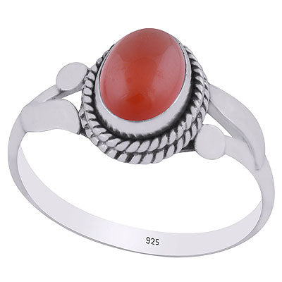 Stunning Rawa & Twisted Wire Work Around Carnelian Oval Shape 925 Sterling Solid Silver Ring - R3403154-7