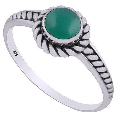 Stunning Twisted Wire Work Around Green Onyx Round Shape 925 Sterling Solid Silver Ring - R3403160-7