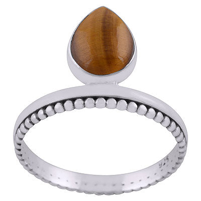 Beautifully Designed Rawa Pattern Around Tiger's Eye Pear Shape 925 Sterling Solid Silver Ring - R3403168-8