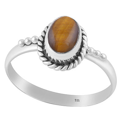 Alluring Rawa & Textured Wire Work Around Tiger's Eye Oval Shape 925 Sterling Solid Silver Ring - R3403178-11