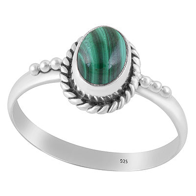 Alluring Rawa & Textured Wire Work Around Malachite Oval Shape 925 Sterling Solid Silver Ring - R3403178-12