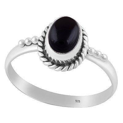 Alluring Rawa & Textured Wire Work Around Black Onyx Oval Shape 925 Sterling Solid Silver Ring - R3403178-14