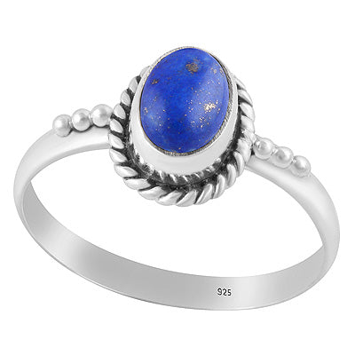 Alluring Rawa & Textured Wire Work Around Lapis Oval Shape 925 Sterling Solid Silver Ring - R3403178-6