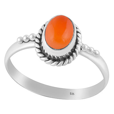 Alluring Rawa & Textured Wire Work Around Carnelian Oval Shape 925 Sterling Solid Silver Ring - R3403178-7