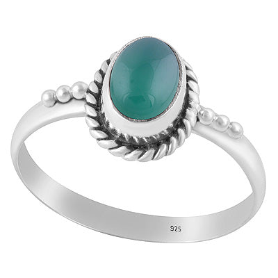 Alluring Rawa & Textured Wire Work Around Green Onyx Oval Shape 925 Sterling Solid Silver Ring - R3403178-8