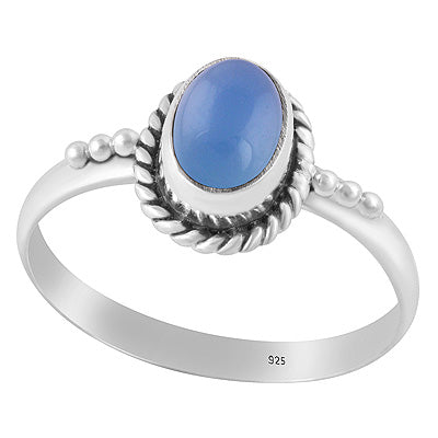 Alluring Rawa & Textured Wire Work Around Blue Chalcedony Oval Shape 925 Sterling Solid Silver Ring - R3403178-9