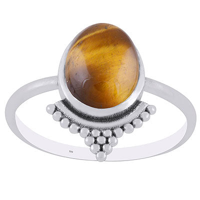 Gorgeous Rawa Work Pattern Around Tiger's Eye Oval Shape 925 Sterling Solid Silver Ring - R3403179-10