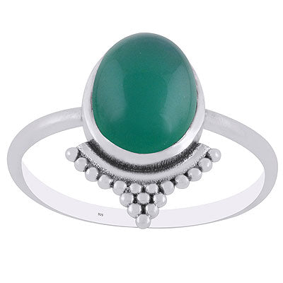 Gorgeous Rawa Work Pattern Around Green Onyx Oval Shape 925 Sterling Solid Silver Ring - R3403179-8