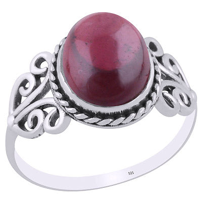 Beautiful Wire Work Around Garnet Oval Shape 925 Sterling Solid Silver Ring - R3403181-22