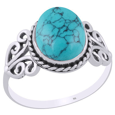 Beautiful Wire Work Around Turquoise Oval Shape 925 Sterling Solid Silver Ring - R3403181-23