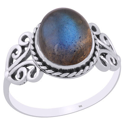 Beautiful Wire Work Around Labradorite Oval Shape 925 Sterling Solid Silver Ring - R3403181-25