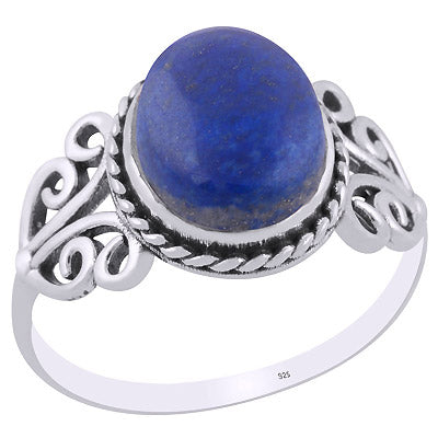Beautiful Wire Work Around Lapis Oval Shape 925 Sterling Solid Silver Ring - R3403181-26