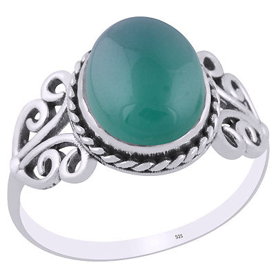 Beautiful Wire Work Around Green Onyx Oval Shape 925 Sterling Solid Silver Ring - R3403181-28