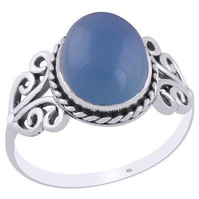 Beautiful Wire Work Around Blue Chalcedony Oval Shape 925 Sterling Solid Silver Ring - R3403181-29