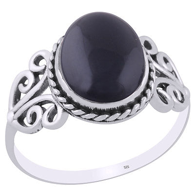 Beautiful Wire Work Around Black Onyx Oval Shape 925 Sterling Solid Silver Ring - R3403181-35