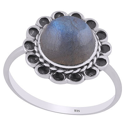 Stunning Oxidised Flower Around Labradorite Round Shape 925 Sterling Solid Silver Ring - R3403188-5