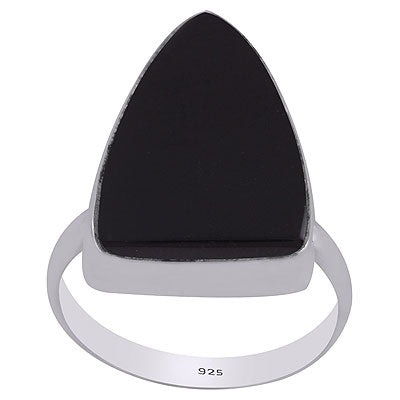 Stunning Shaped Gemstone Black Onyx Shield Shape 925 Sterling Solid Silver Ring - R3403197-12