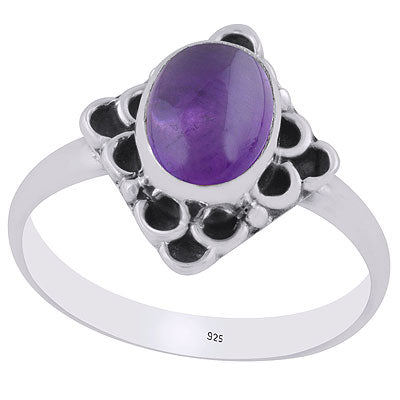 Gorgeous Oxidised Pattern Around Amethyst Oval Shape 925 Sterling Solid Silver Ring - R3403199-1