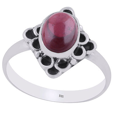 Gorgeous Oxidised Pattern Around Garnet Oval Shape 925 Sterling Solid Silver Ring - R3403199-2
