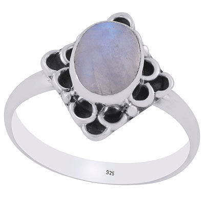 Gorgeous Oxidised Pattern Around Rainbow Moonstone Oval Shape 925 Sterling Solid Silver Ring - R3403199-4