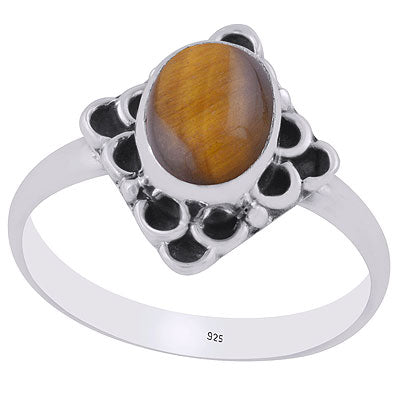 Gorgeous Oxidised Pattern Around Tiger's Eye Oval Shape 925 Sterling Solid Silver Ring - R3403199-7