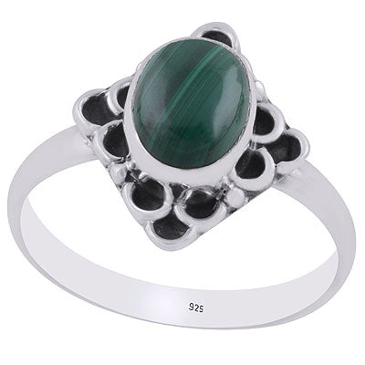 Gorgeous Oxidised Pattern Around Malachite Oval Shape 925 Sterling Solid Silver Ring - R3403199-8