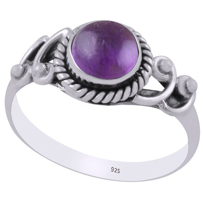 Beautiful Handcrafted Work Around Amethyst Round Shape 925 Sterling Solid Silver Ring - R3403200-1