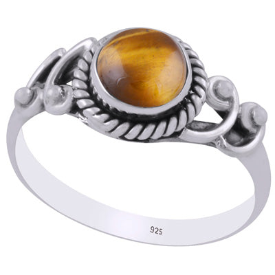 Beautiful Handcrafted Work Around Tiger's Eye Round Shape 925 Sterling Solid Silver Ring - R3403200-14