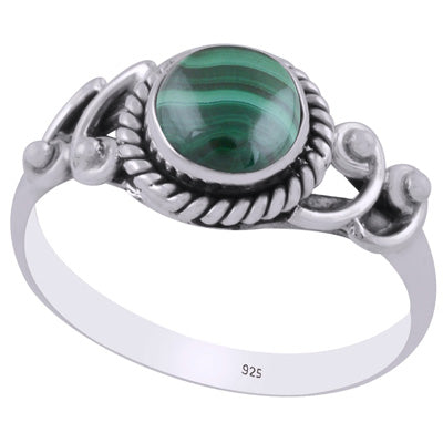 Beautiful Handcrafted Work Around Malachite Round Shape 925 Sterling Solid Silver Ring - R3403200-15