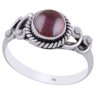 Beautiful Handcrafted Work Around Garnet Round Shape 925 Sterling Solid Silver Ring - R3403200-2