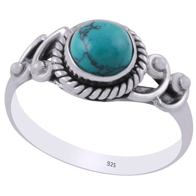 Beautiful Handcrafted Work Around Turquoise Round Shape 925 Sterling Solid Silver Ring - R3403200-3