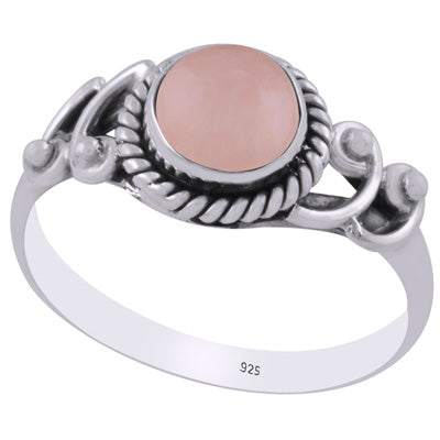 Beautiful Handcrafted Work Around Rose Quartz Round Shape 925 Sterling Solid Silver Ring - R3403200-6