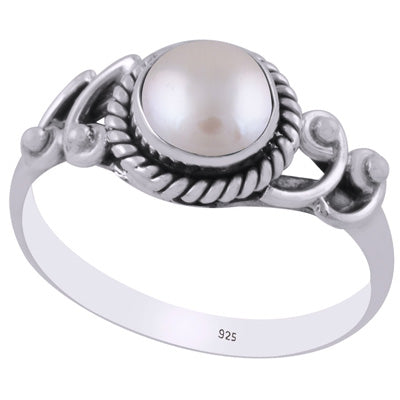 Beautiful Handcrafted Work Around Pearl Round Shape 925 Sterling Solid Silver Ring - R3403200-7