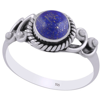 Beautiful Handcrafted Work Around Lapis Round Shape 925 Sterling Solid Silver Ring - R3403200-9