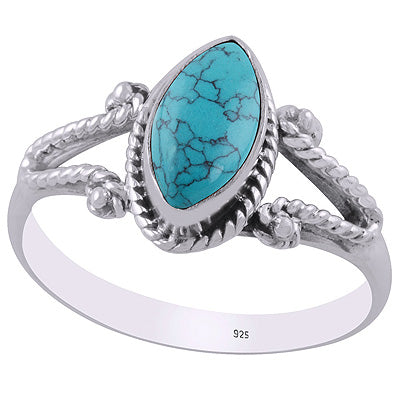 Beautiful Twisted Wire Work Around Turquoise Marquise Shape 925 Sterling Solid Silver Ring - R3403201-3