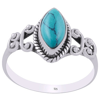 Alluring Handcrafted Work Around Turquoise Marquise Shape 925 Sterling Solid Silver Ring - R3403202-53