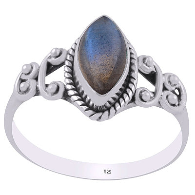 Alluring Handcrafted Work Around Labradorite Marquise Shape 925 Sterling Solid Silver Ring - R3403202-55