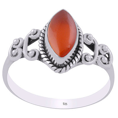 Alluring Handcrafted Work Around Carnelian Marquise Shape 925 Sterling Solid Silver Ring - R3403202-57