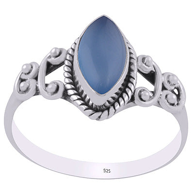 Alluring Handcrafted Work Around Blue Chalcedony Marquise Shape 925 Sterling Solid Silver Ring - R3403202-59