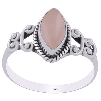 Alluring Handcrafted Work Around Rose Quartz Marquise Shape 925 Sterling Solid Silver Ring - R3403202-63
