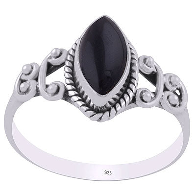 Alluring Handcrafted Work Around Black Onyx Marquise Shape 925 Sterling Solid Silver Ring - R3403202-8