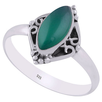 Stunning Oxidised Pattern Around Green Onyx Marquise Shape 925 Sterling Solid Silver Ring - R3403204-10