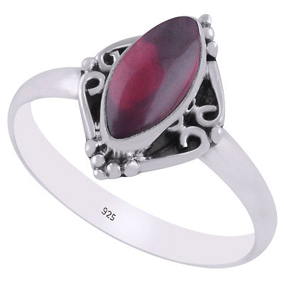 Stunning Oxidised Pattern Around Garnet Marquise Shape 925 Sterling Solid Silver Ring - R3403204-2
