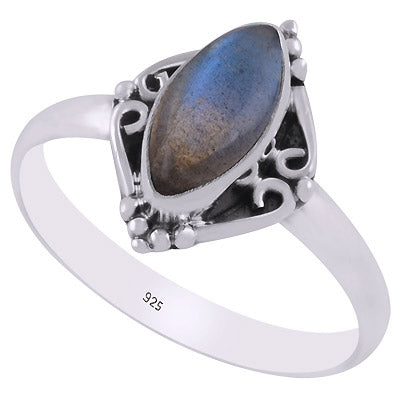Stunning Oxidised Pattern Around Labradorite Marquise Shape 925 Sterling Solid Silver Ring - R3403204-5