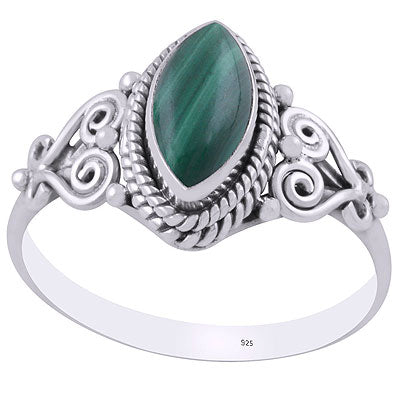 Gorgeous Wire Coil Work Around Malachite Marquise Shape 925 Sterling Solid Silver Ring - R3403205-12